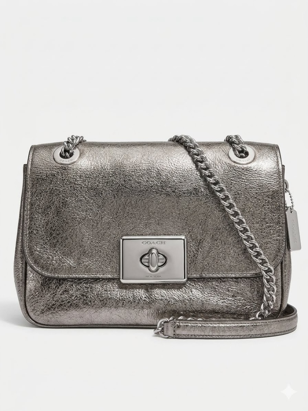 Coach Metallic Shoulder Bag in Silver Pewter